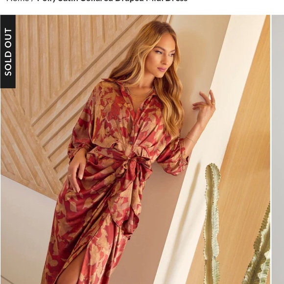 Vici entro size small red and tan ruched dress with tie. - Picture 1 of 4